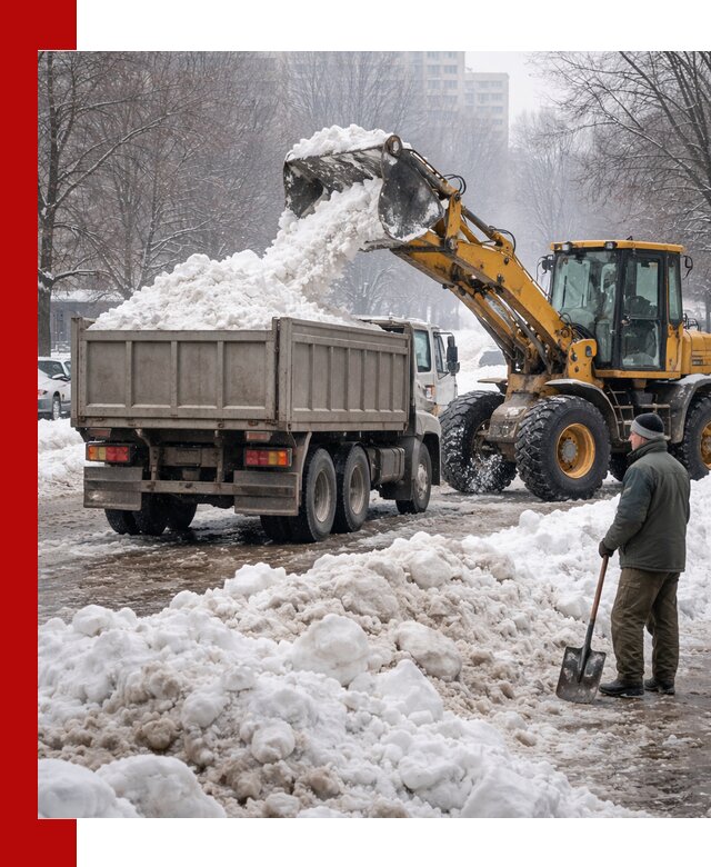 Вывоз снега грузовой техникой в Воскресенске оперативно и чисто