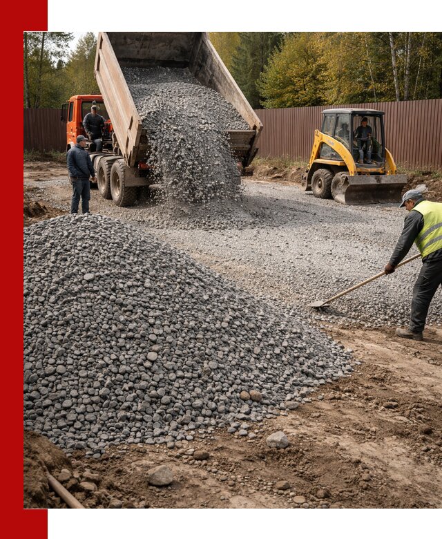 Отсыпка участка щебнем с доставкой и уплотнением в Воскресенске