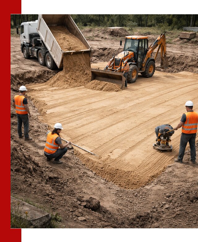 Устройство песчаной подушки для фундаментов и дорог в Воскресенске